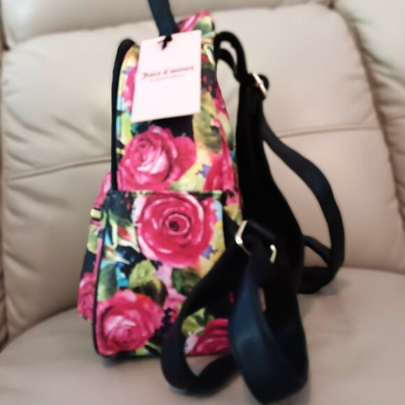 NEW 💥 JUICY COUTURE SMALL Black Backpack with Deep Pink Roses ~ Adorable!! - Picture 5 of 10
